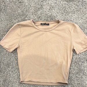 Zara Tan Crop Fitted T-Shirt